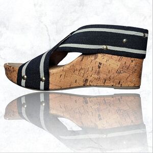 Montego Bay Club Cork Wedge Stretch Wrap Striped Studded Sandall